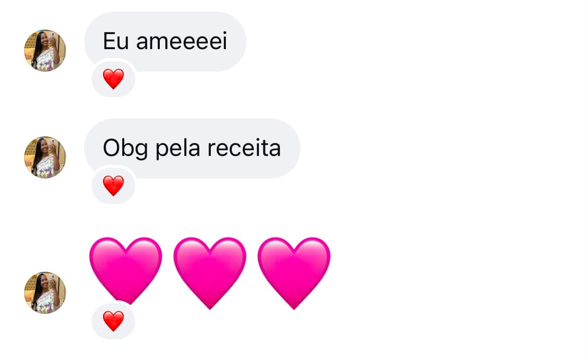 Prova social 18: mensagem ou resultado real de aluna da Doceria D'Amora Academy