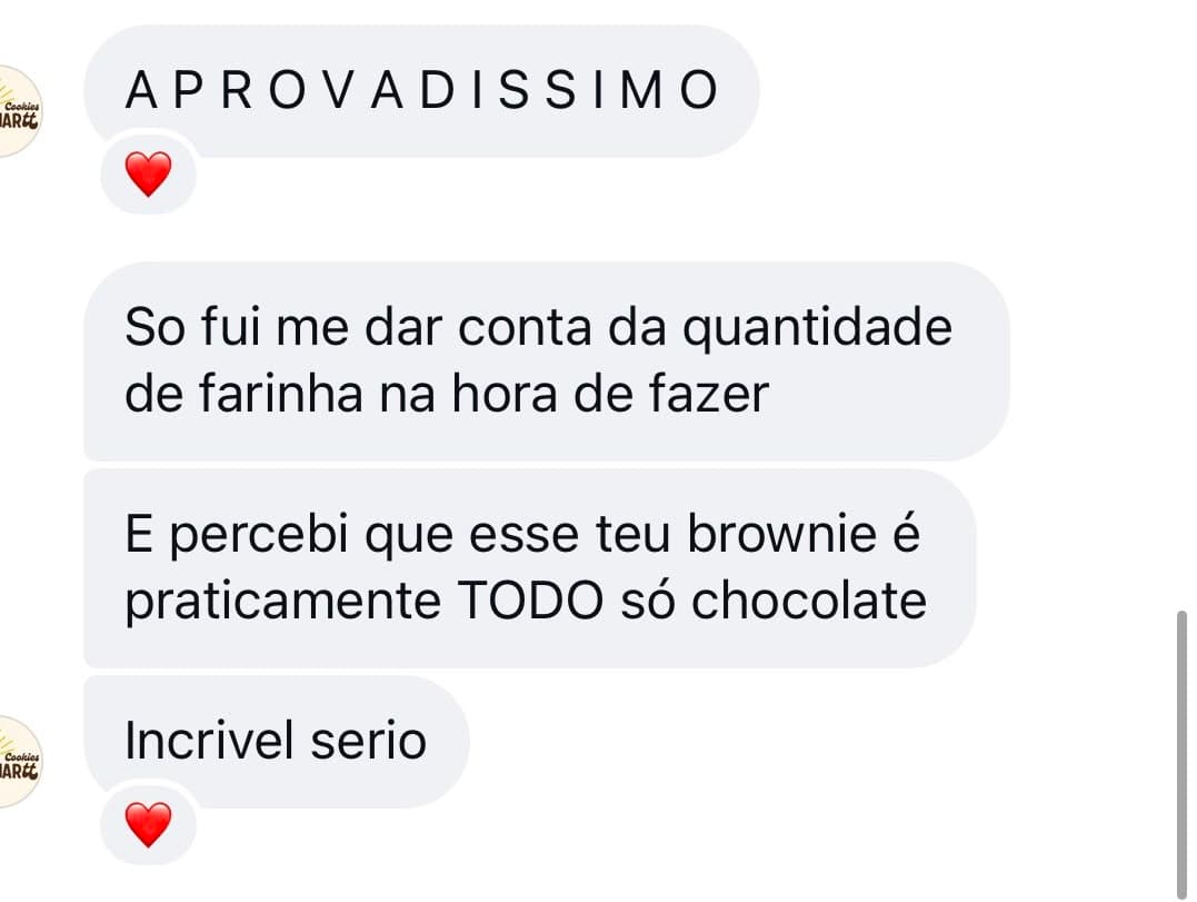 Prova social 31: mensagem ou resultado real de aluna da Doceria D'Amora Academy