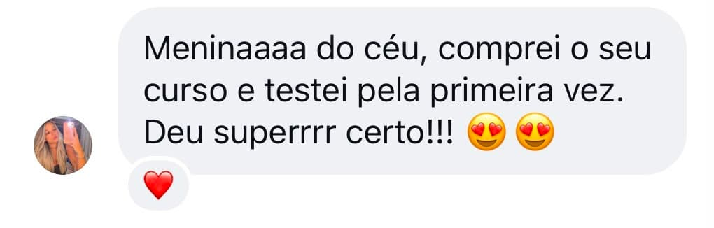 Prova social 19: mensagem ou resultado real de aluna da Doceria D'Amora Academy
