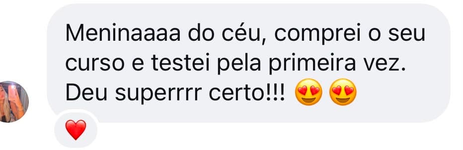 Prova social 22: mensagem ou resultado real de aluna da Doceria D'Amora Academy