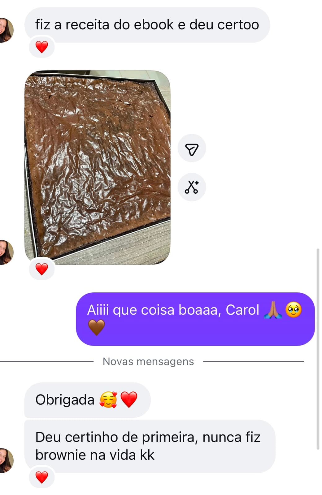 Prova social 23: mensagem ou resultado real de aluna da Doceria D'Amora Academy