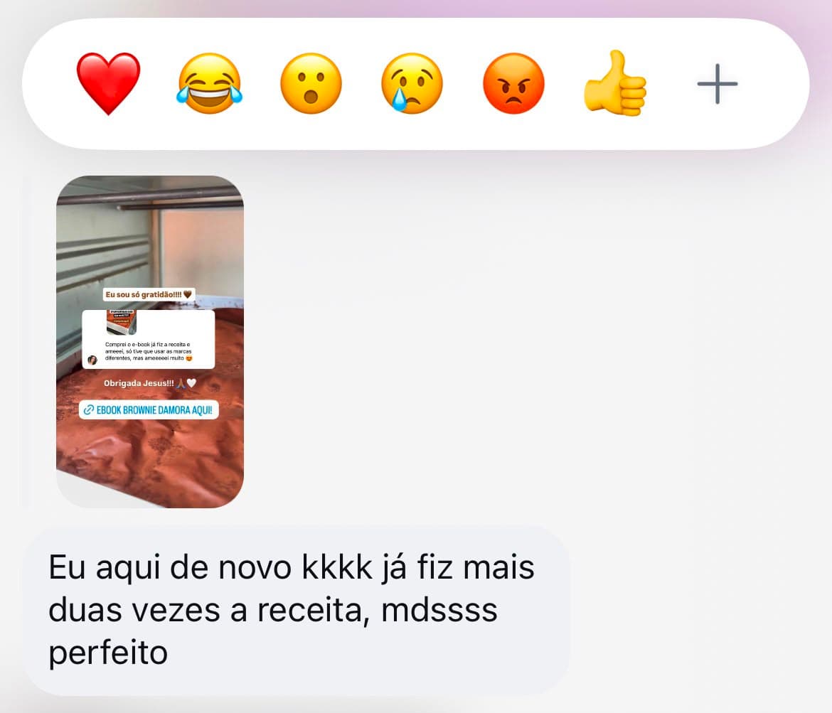 Prova social 26: mensagem ou resultado real de aluna da Doceria D'Amora Academy